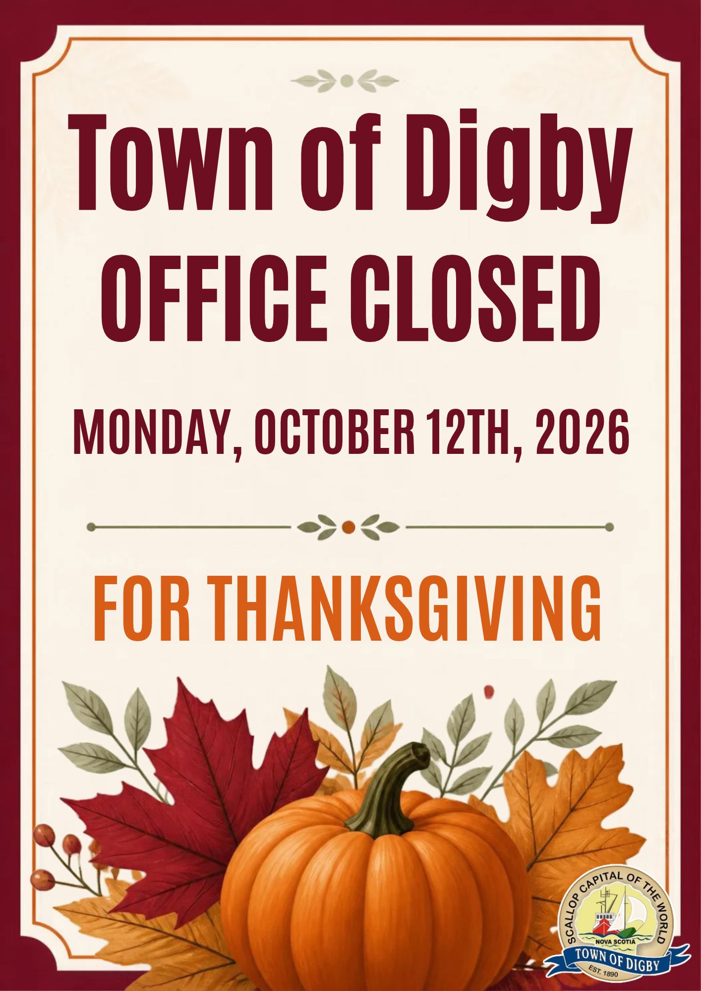 Thanksgiving Closure Notice Flyer
